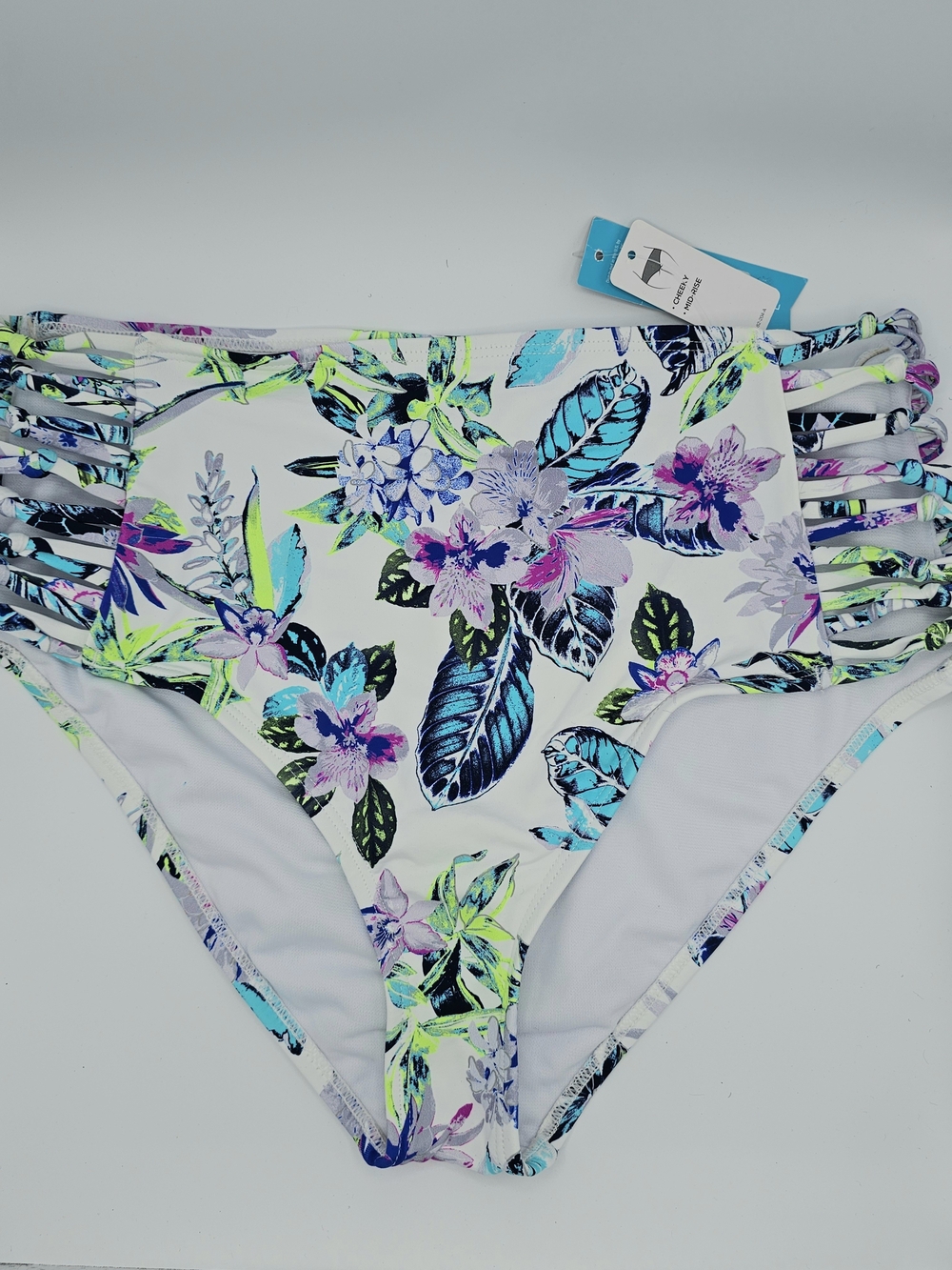 NWT Ambrielle Floral High Waist Strappy Cheeky Swimsuit Bottom Large